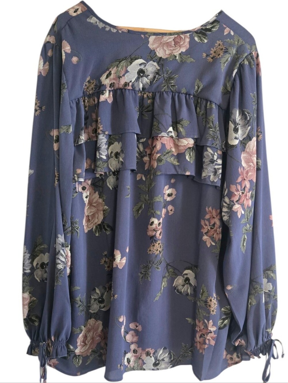 Torrid Festi Chiffon Semi-Sheer Tie Front Blouse Balloon Sleeves Ruffle 3X NWT - Picture 7 of 8